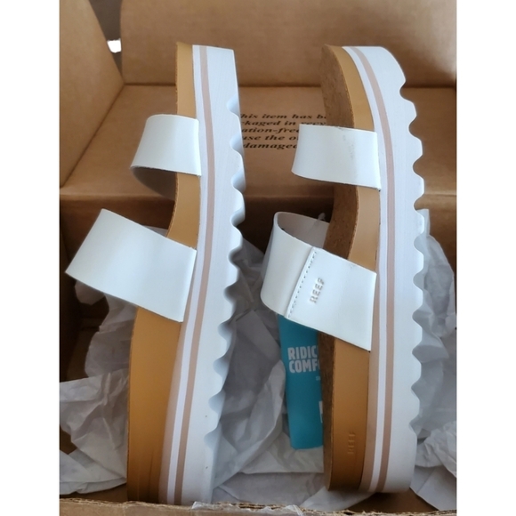 NWT IOB Reef Cushion Vista Hi White Slide Cork Sandals Womens 10 Vegan - Picture 4 of 8